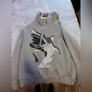 slightly worn blinged out shark hoodie, mens size Large
